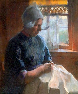 Portret vrouw aan het borduren